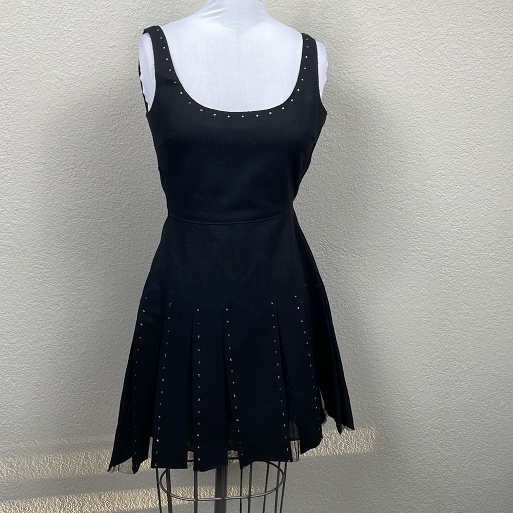 Valentino Wool and Sheer Lace Paneled Mini Fit Flare Dress Gladiator Pleat 4